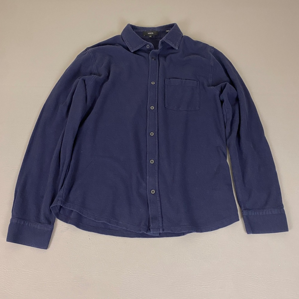 Vince Button Down Shirt Men's Size Medium Navy Blue 100% Cotton Long Sleeve